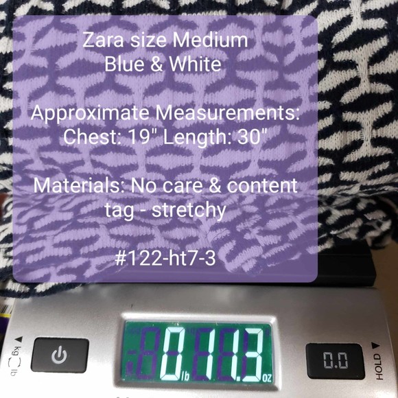 Zara Medium Blue & White Stretchy Knee-Length Knit Dress - Picture 6 of 6